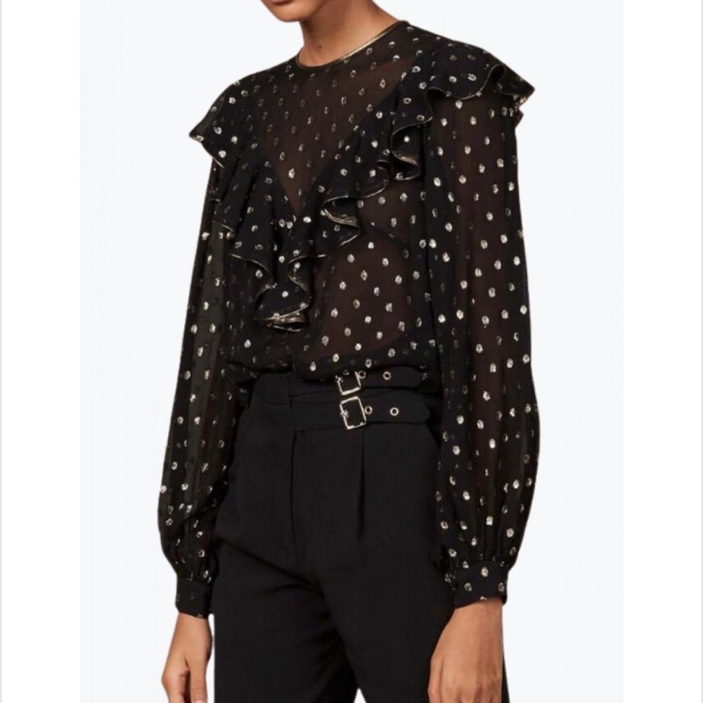 SANDRO Lurex Patterned Top In Black